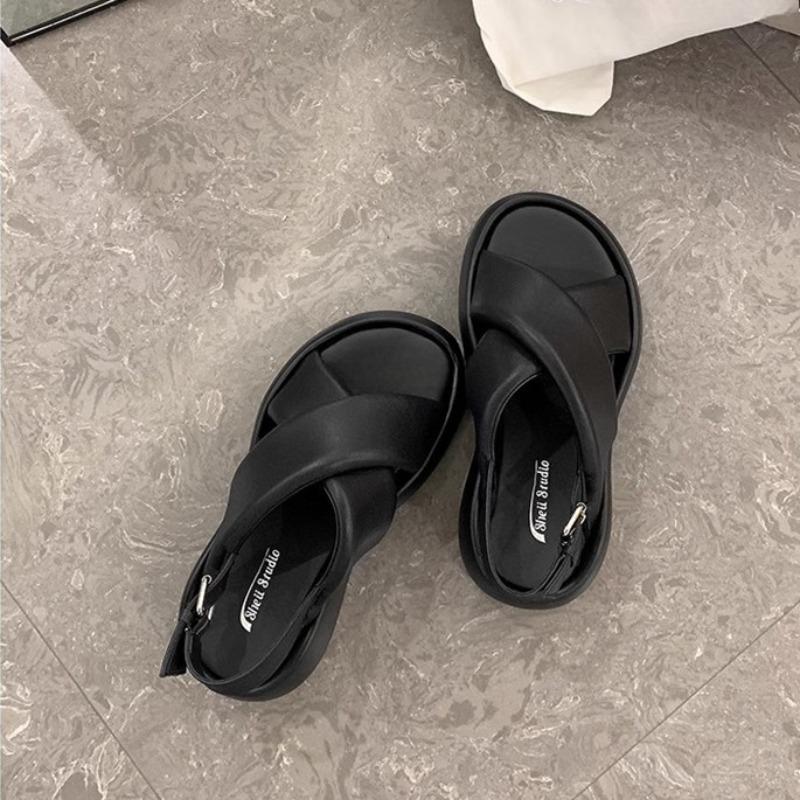 Cross-strap Casual Thick-soled Bubble Bread Sandals Women's New Style Shoes