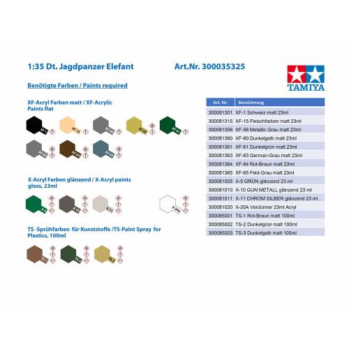 Tamiya 1/35 Military Miniature Series No. 325 German Army Heavy Tank Destroyer Elefant Plastic Model 35325