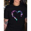 European Size European Size 1pc Women'S Elegant Butterfly Heart Print T-Shirt - Comfortable Polyester Spandex Blend