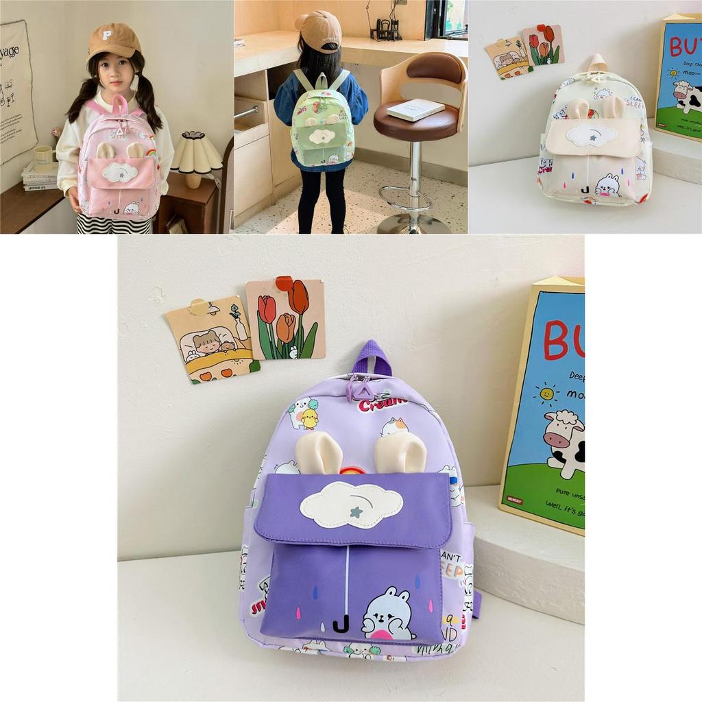 Kids Cartoon Animal Backpack With Cartoon Rabbit Print And Ear Designn For Kindergarten Daily Use