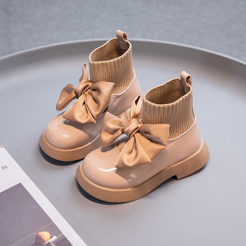 Autumn 2025 Sweet Bow Princess Boots for Girls - Korean Fashion Fly-knit Sock Style
