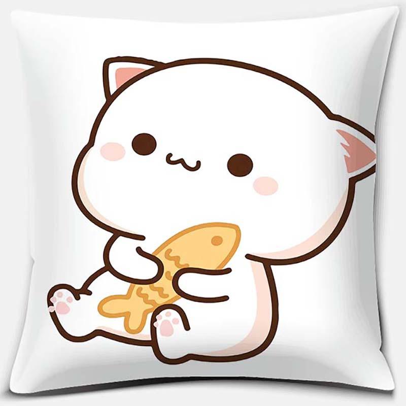 45x45cm Cartoon Cute Peach Blossom Cat Series Pillowcase Living Room Sofa Office Seat Soft Cushion Cover Home Decoration