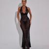 2024 Winter Women's Fashion Sequin Halter Deep V Bodycon Dress - Sexy Slimming Micro Backless Long Dress