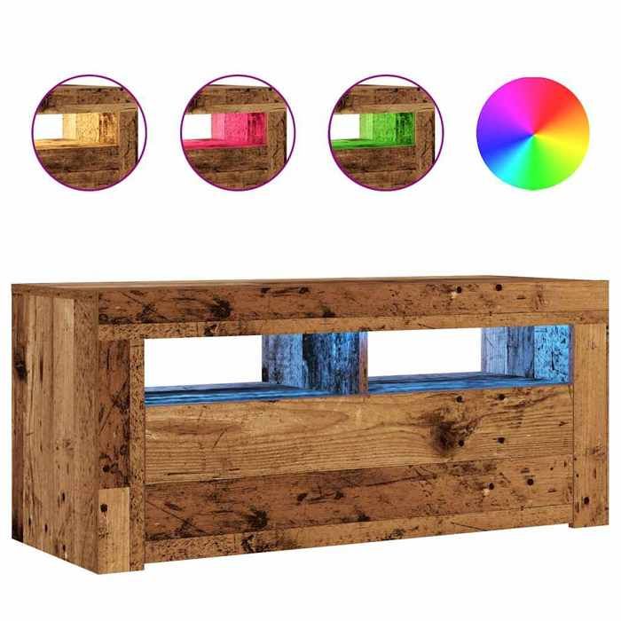 VidaXL Meuble TV avec lumières LED vieux bois bois d'ingénierie 856321