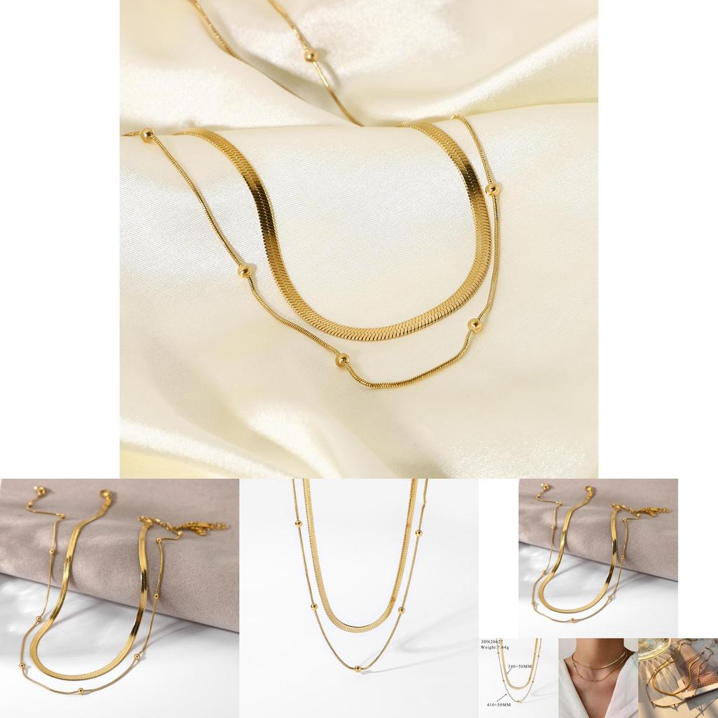 Stylish Stainless Steel Collar Necklace 14k Gold-plated Round Beaded Chain Jewelry Women's Snake Chain Necklace