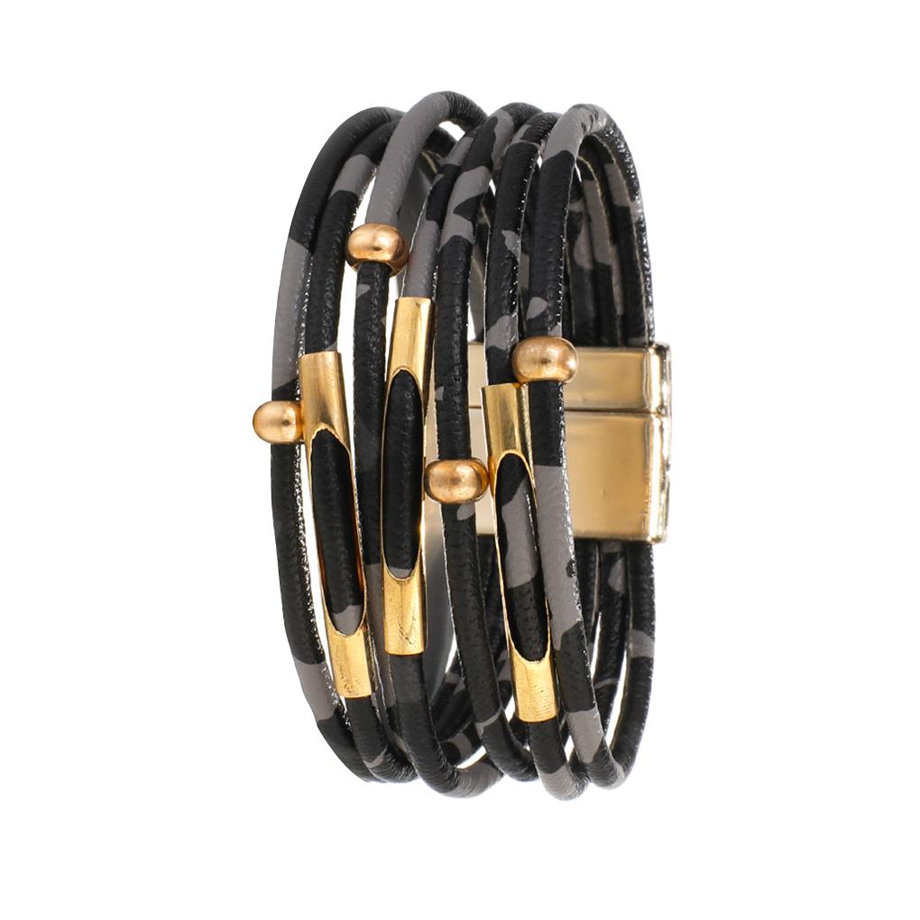 

Bracelet Multi-Layer Vintage Bangle Party PU Leather Hand Chain Woman Decoration Jewelry чорний