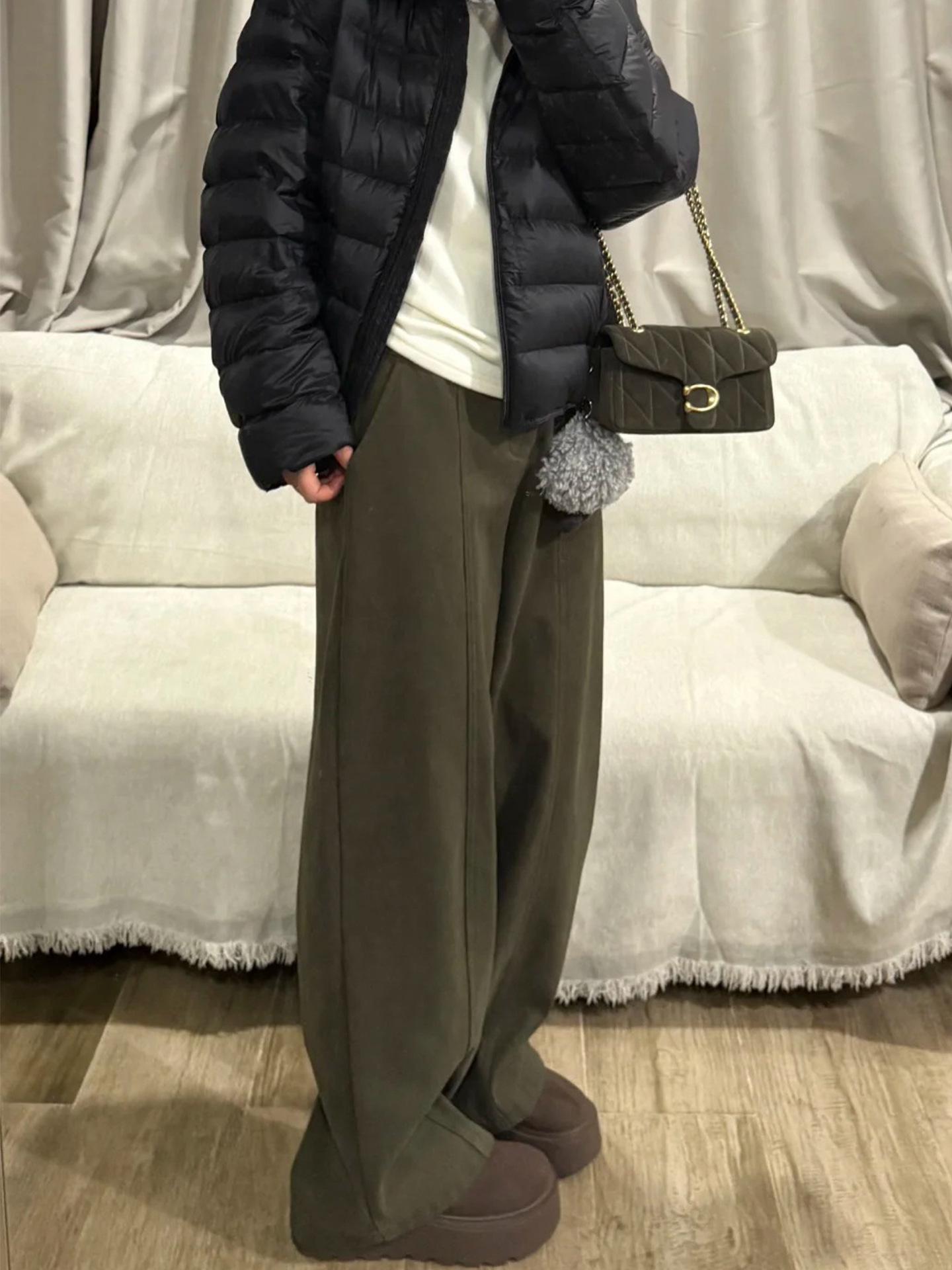 2025 Women s Fleece-Lined Work Pants - Pear-Shaped, Plus Size, Loose Fit, Green 3XL