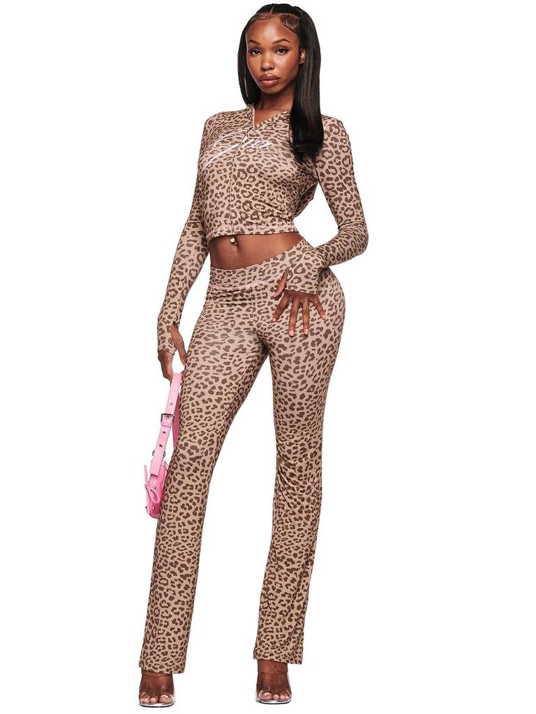 2026 Women Printed Hooded Long Sleeve Crop Top & Flare Pants Two Piece Set Slim Fit Thumb Hole Y2K Streetwear Tracksuit