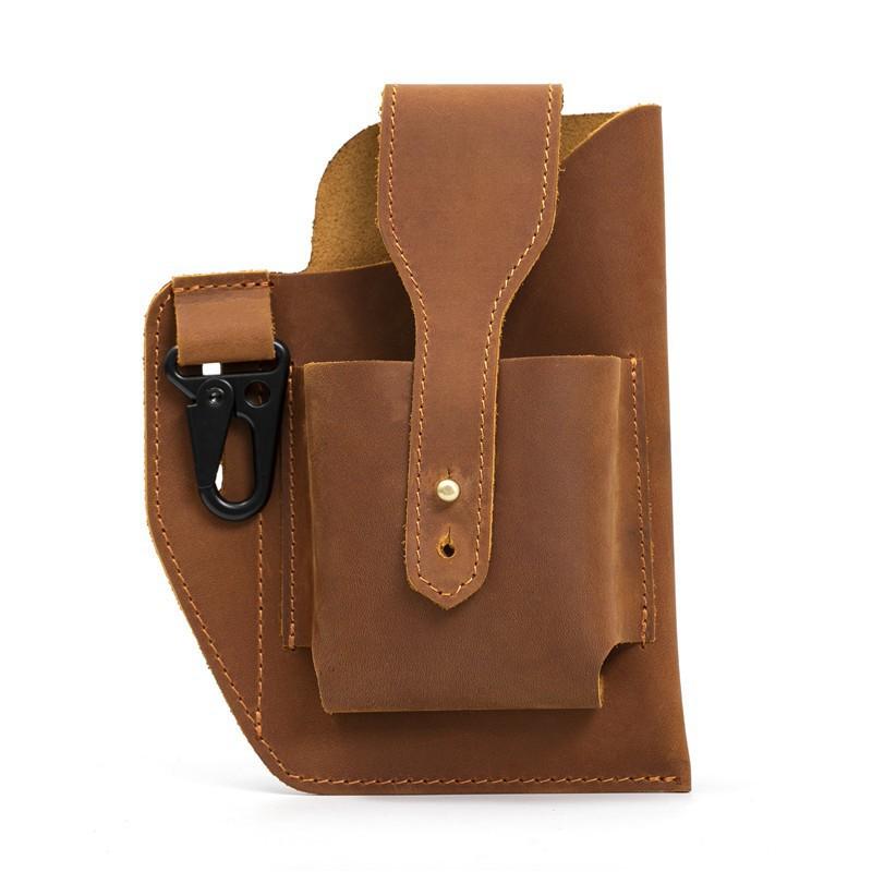 

Mobile Waist Bag Crazy Horse Leather Men s Outdoor Sports Belt Genuine 16X9X3