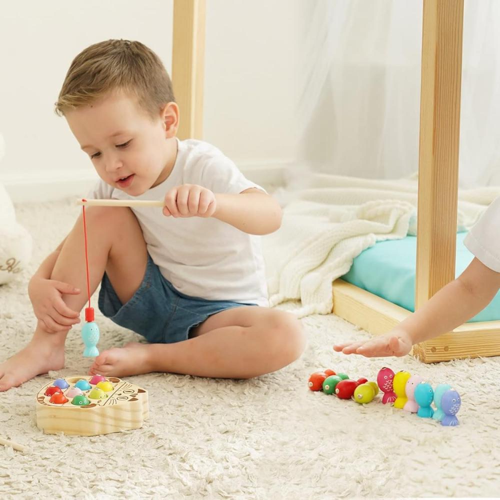 Wooden Fishing Game For Toddlers, Fine Motor Skills Early Learning Toy For Boys & Girls Great Christmas Gift Montessori Magnetic