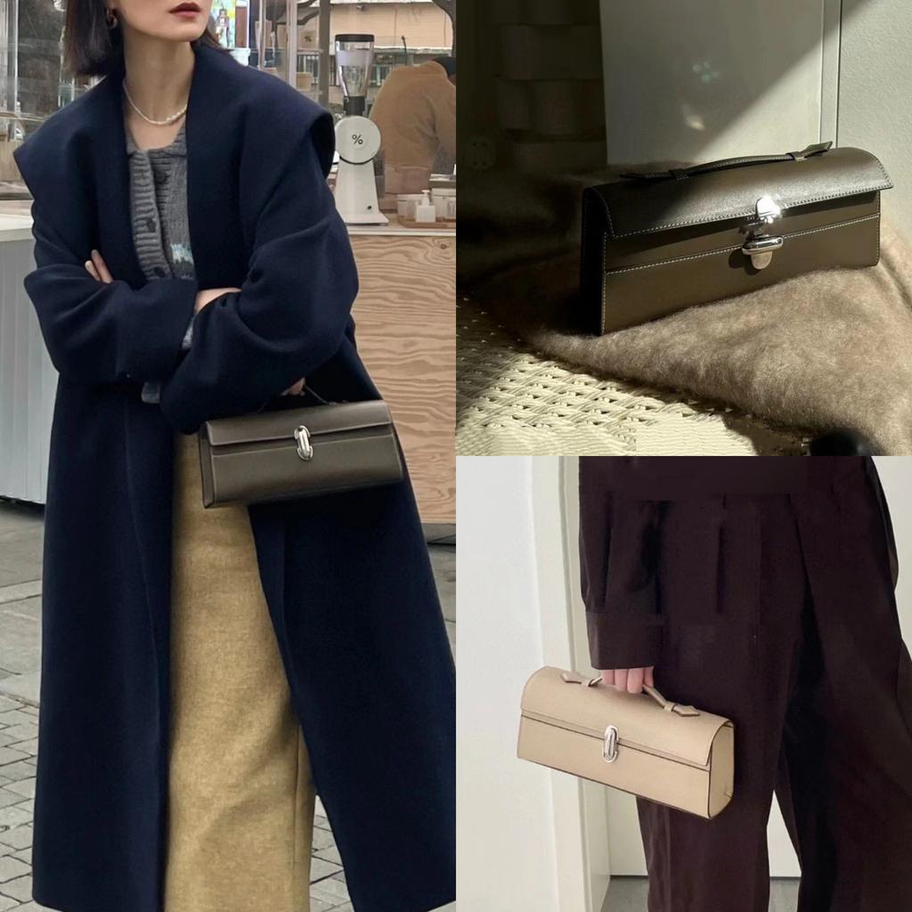 Italian New Light Luxury Long Handbag Slim Niche Design Retro Leather Women's Bag Small Square Bag