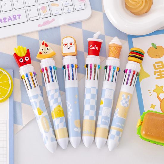Fast Food Themed 10-Color Ballpoint Pen French Fries Burger Topper Designs Multi-Color Writing Tool for Journaling And Notes