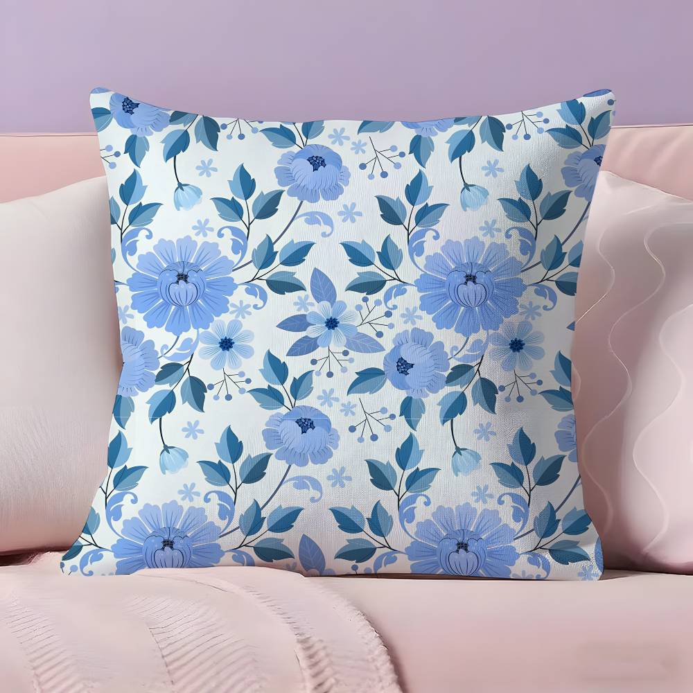 Elegant Blue Floral art Pillow Case  Ultra Soft Skin Friendly Fabric Cloud Like Comfort & Concealed Zipper