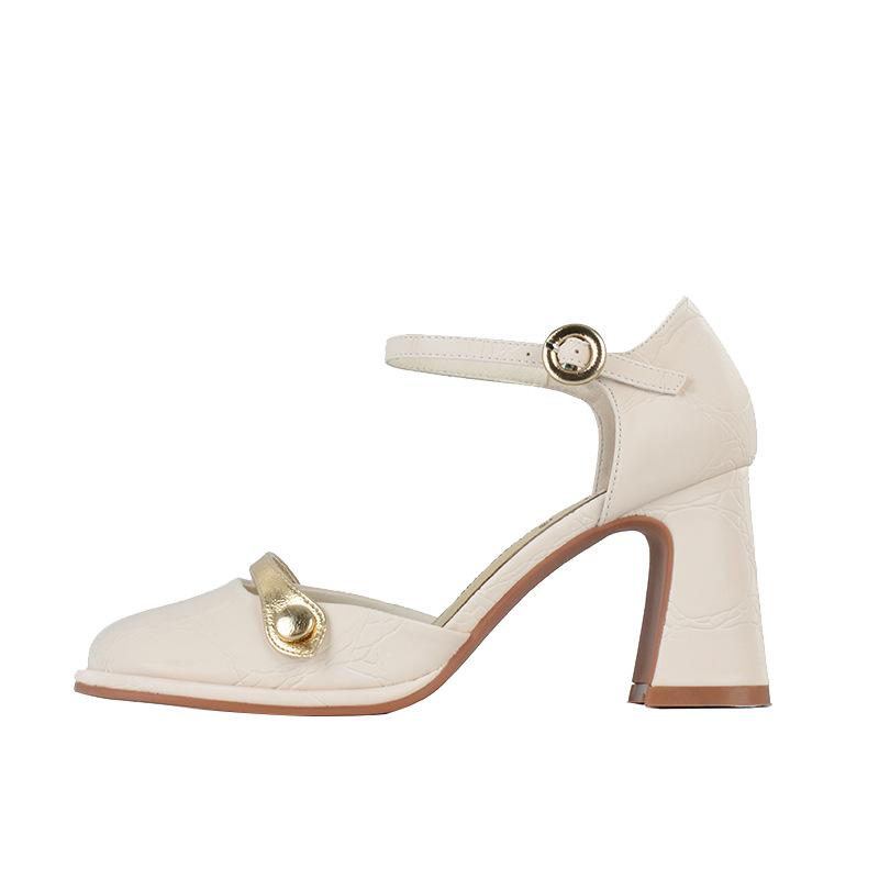 Vintage Crack Thick Heel Mary Jane Shoes Bag Head Sandals Women's Word with Light Mouth Single Shoes Summer