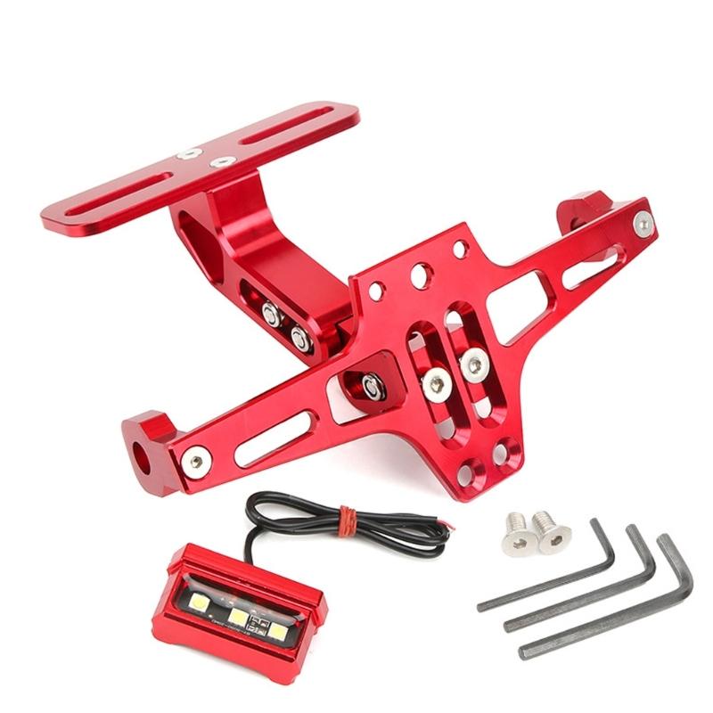 Adjustable Motorcycle License Plate Bracket Holder Integrated LED Light For Night Riding Heavy Duty Aluminum Alloy Frame