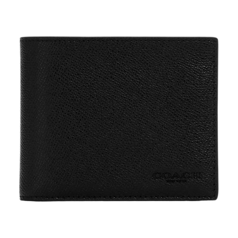 COACH 3-IN-1 11 Brand printed logo flip closure Cross grain leather wallet regular men s black black чёрный