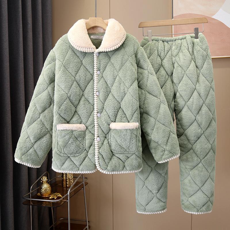 Women's winter pajamas three-layer thickened padded cotton to keep warm and fleece coral fleece padded jacket