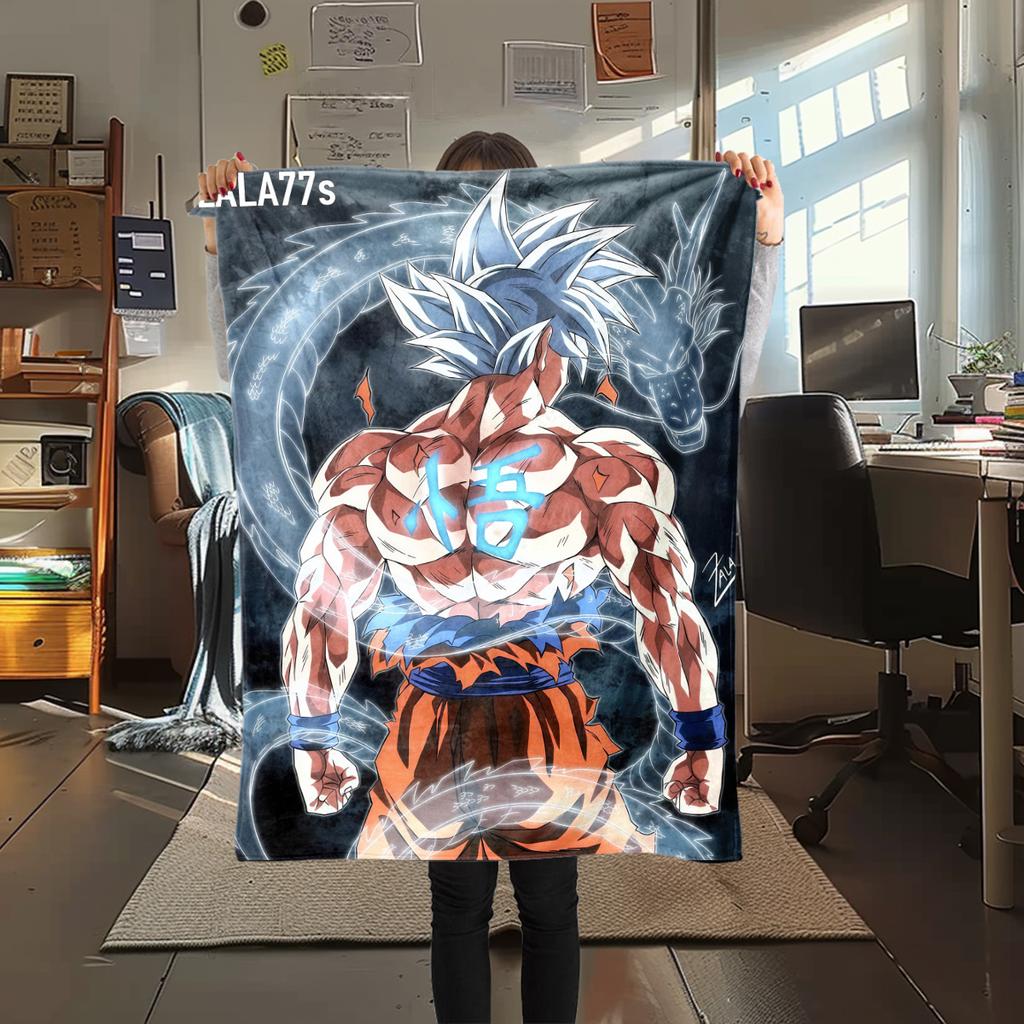 1PC Son Goku Print Flannel Blanket, High quality All Seasons, Home Decor, Warmth and Comfort, Perfect for Christmas Gifts