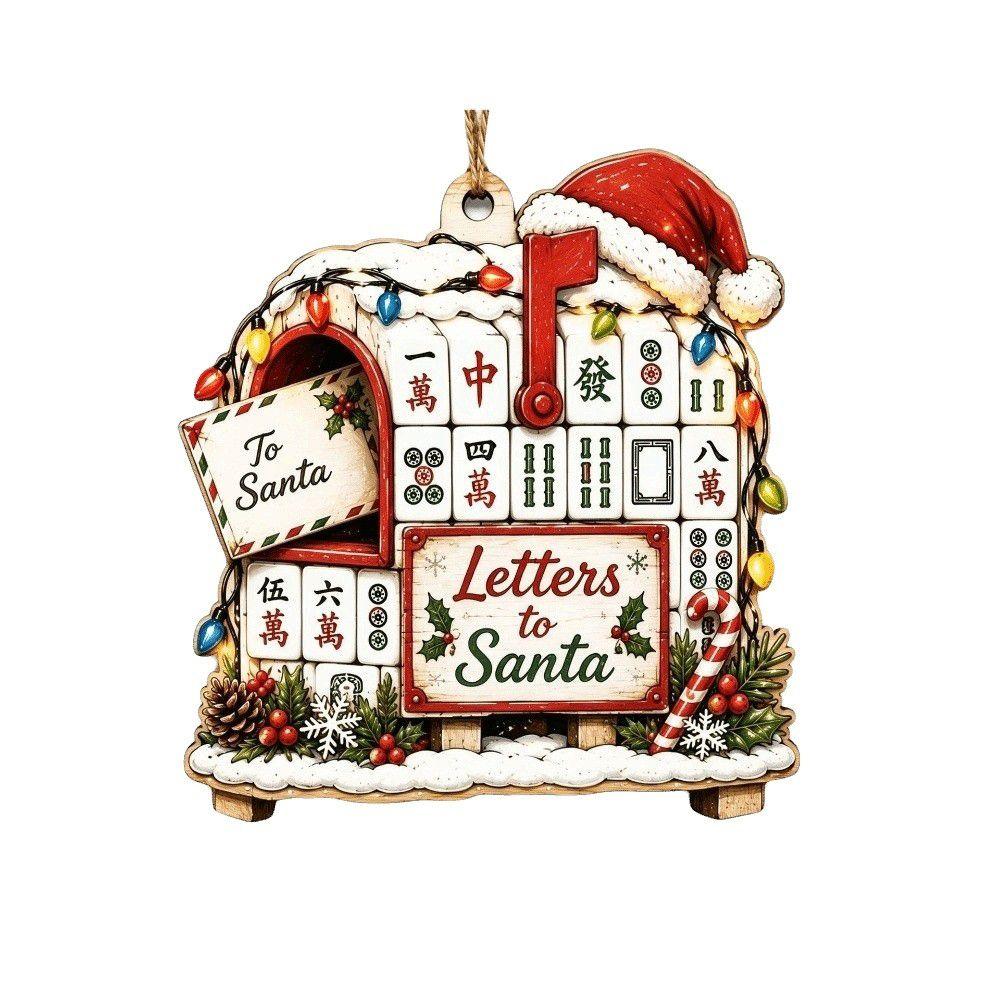 Mahjong Theme Christmas Hanging Decoration Wooden Xmas Pendant Christmas Tree Ornaments Christmas