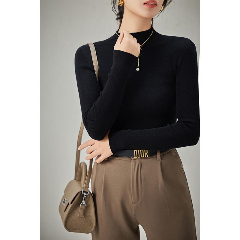 

Бесшовный пуловер из сверхтонкой шерсти, 120 петель, с полувысоким воротником, тонкий, прозрачный, однослойный базовый слой M