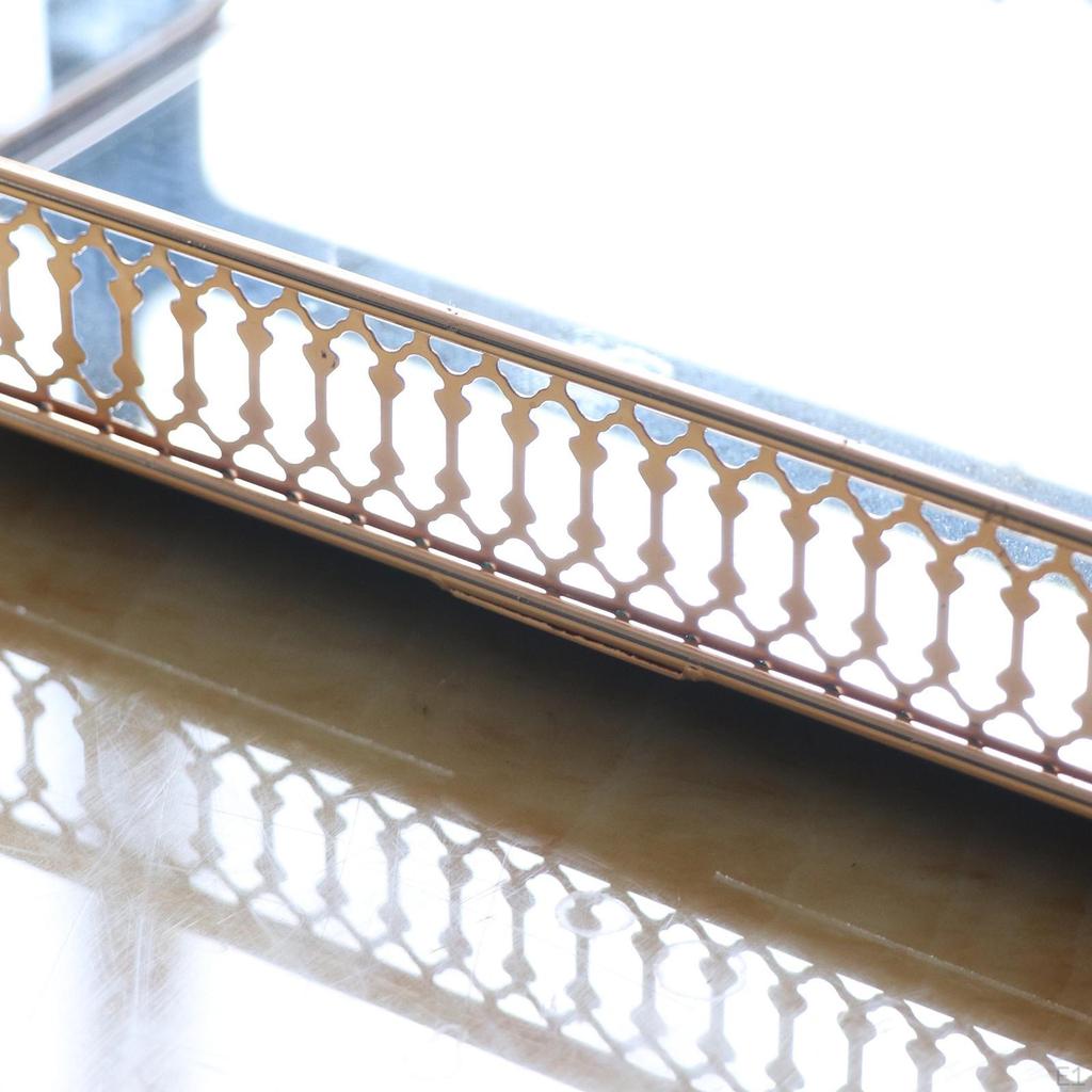 Baza decorativă cu oglindă pentru servire/dresing dreptunghiulară din metal