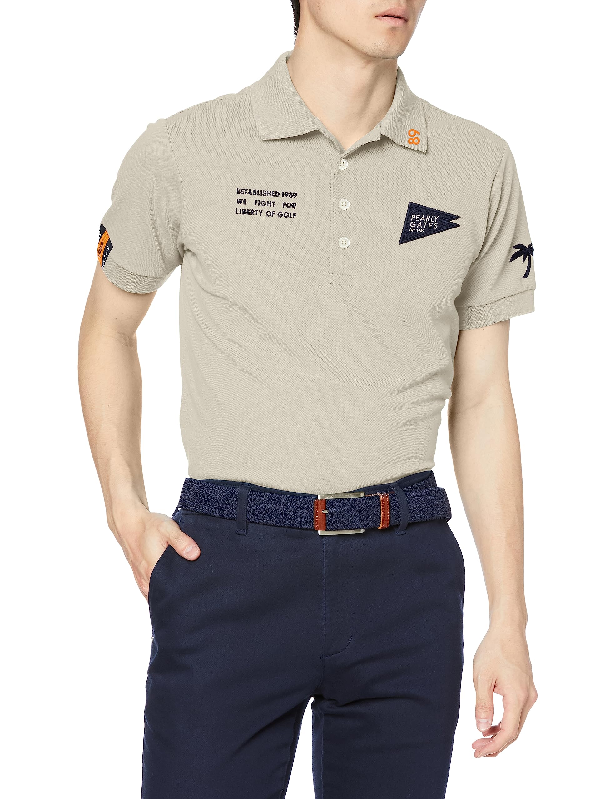 

polo hybrid UV opaque 6 [PEARLY GATES] Men s short-sleeved shirt, print, 6-hole pique, water-absorbent, quick-drying, protection, / 053-3160501