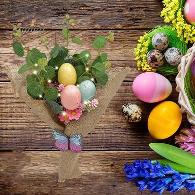 Fiori artificiali di uova di Pasqua, steli floreali per feste di primavera portatili, decorazioni di uova di Pasqua maculate con luce LED per ornamenti da tavolo
