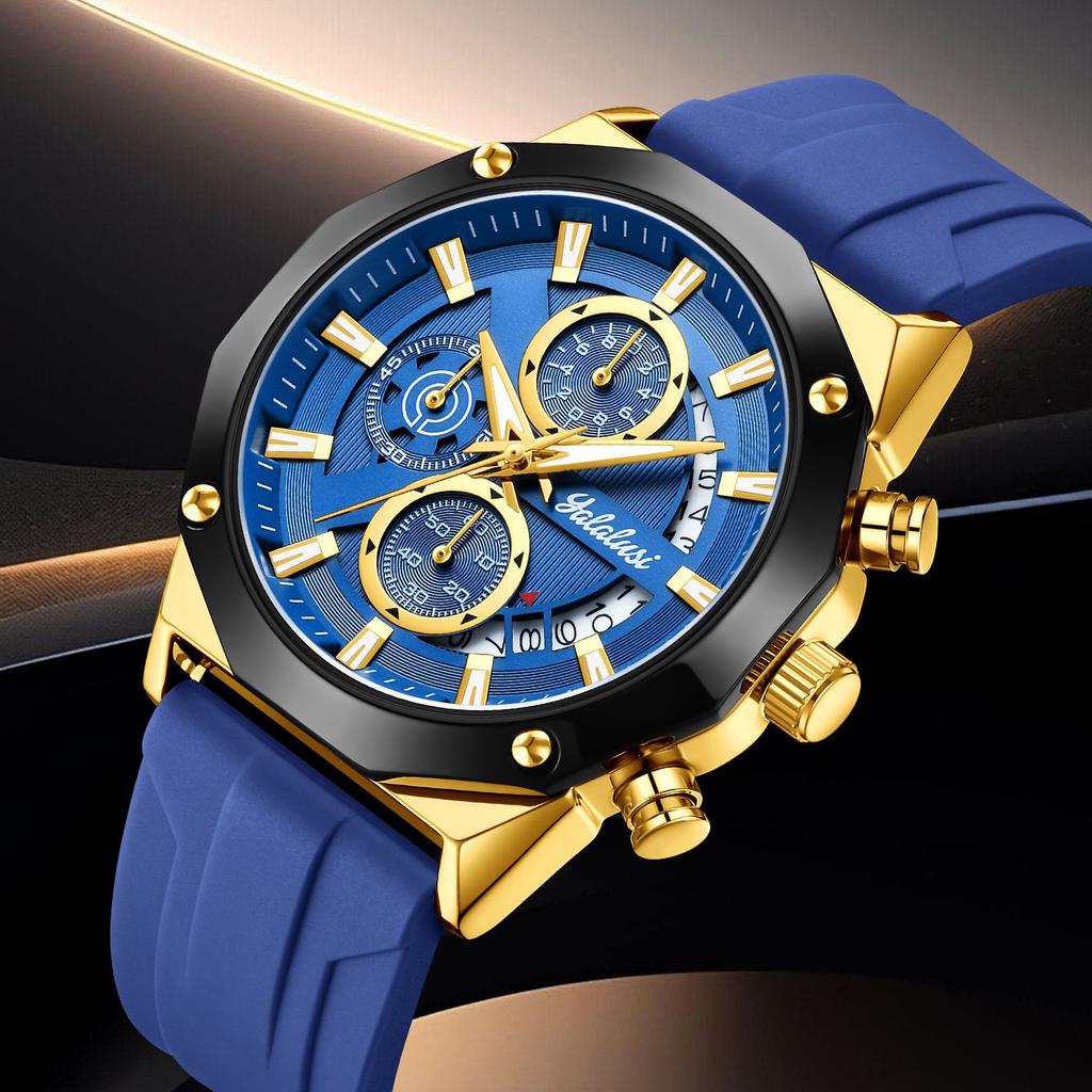 Multifunctional Quartz Men'S Watch Chronograph Silicone Strap Watch 913