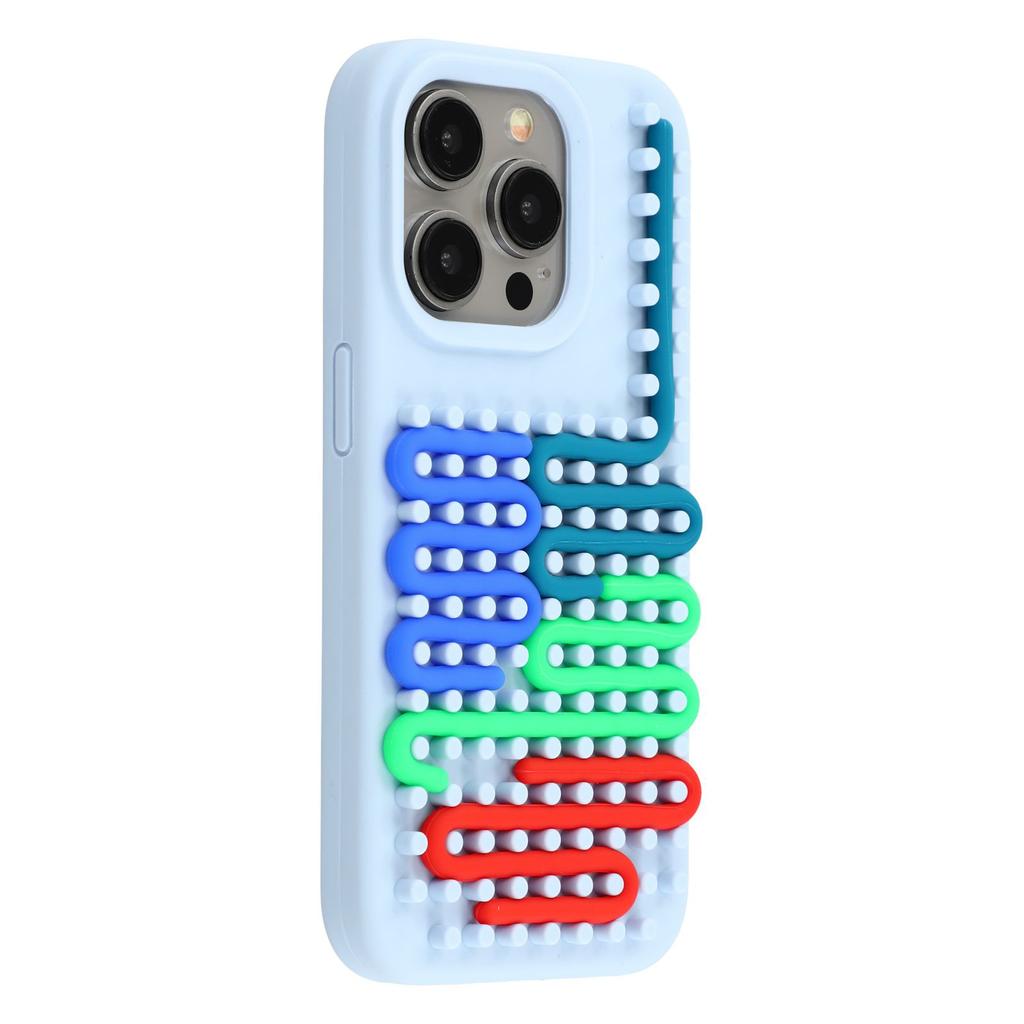 For iPhone 15 Pro Max Case 3D Stress Relief DIY Colorful Bar Silicone+PC Phone Cover Dots Design