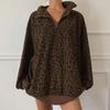 Damen Kapuzenpullover mit Kragen im Leopardenmuster, lockere Passform