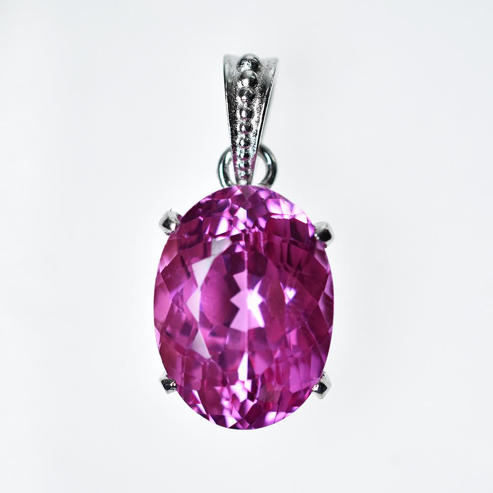 29.55 Ct NATURAL Pink Sapphire 925 CERTIFIED Sterling Silver Oval Shape Pendant MY.PDS-337-NS