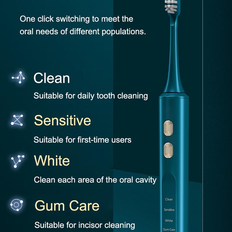 Brosse à dents électrique sonique à ultrasons avec désinfection UV Chargement par induction pour adultes Brosses à dents électroniques 2 têtes de brosse