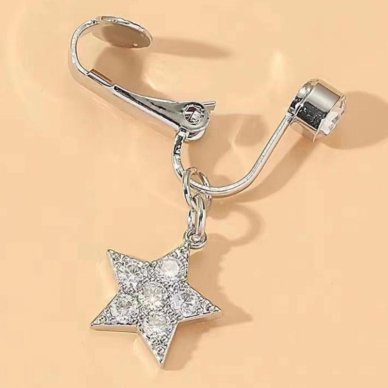 Stylový zirkonový klip na pupík bez piercingu, snadno se nosí, nastavitelný pohodlný střih, měděný tělový šperk