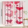 Set Of 2 Pink Line Love Curtains Gentle Valentine Day Bedroom Living Room Pull Up Pocket Style Curtain For Made Polyester