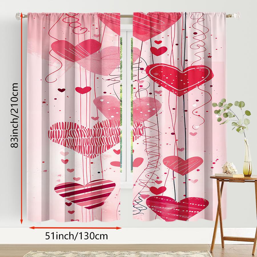 Set Of 2 Pink Line Love Curtains Gentle Valentine Day Bedroom Living Room Pull Up Pocket Style Curtain For Made Polyester