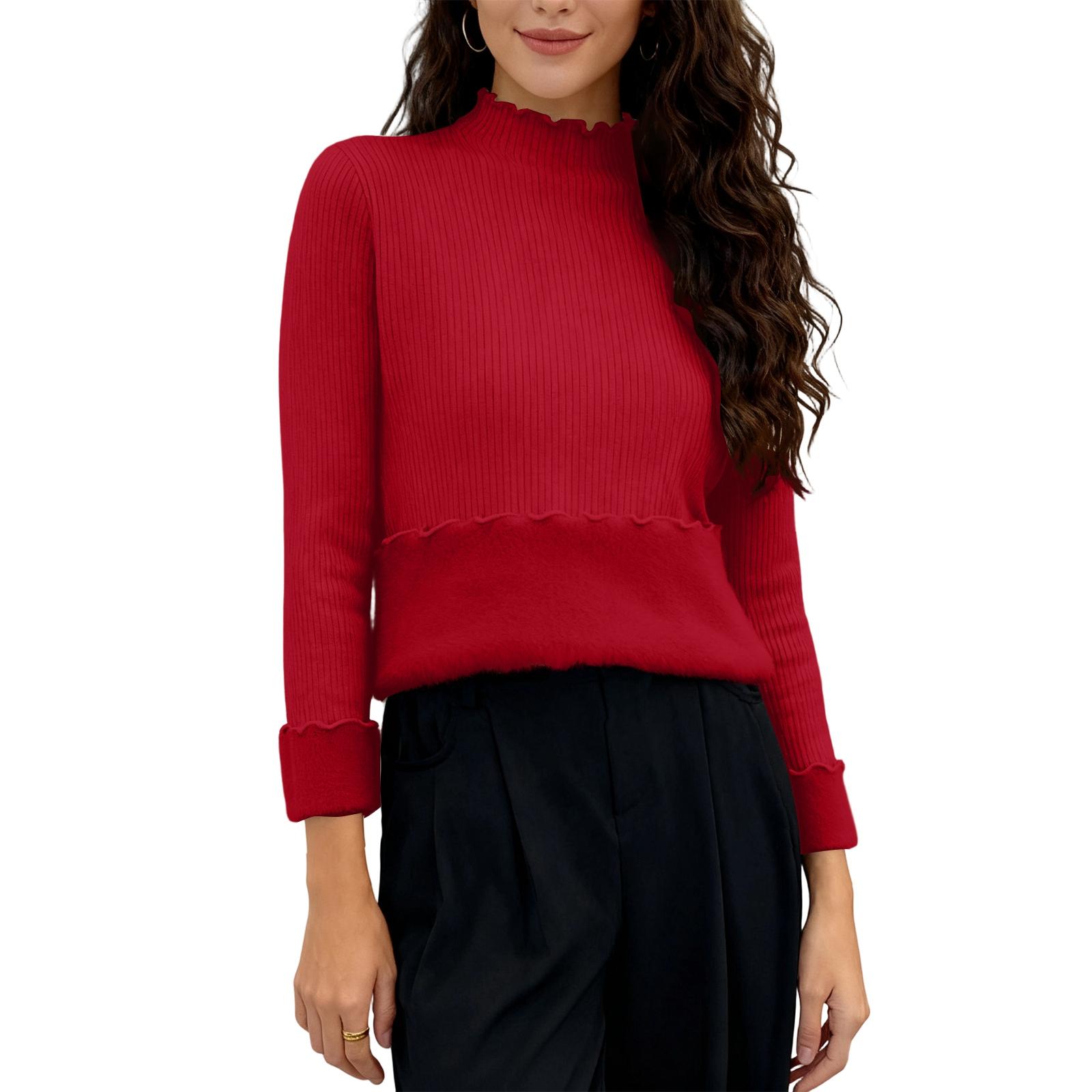 

Женский модный и повседневный однотонный базовый топ с длинным рукавом и флисовой подкладкой One Size красный