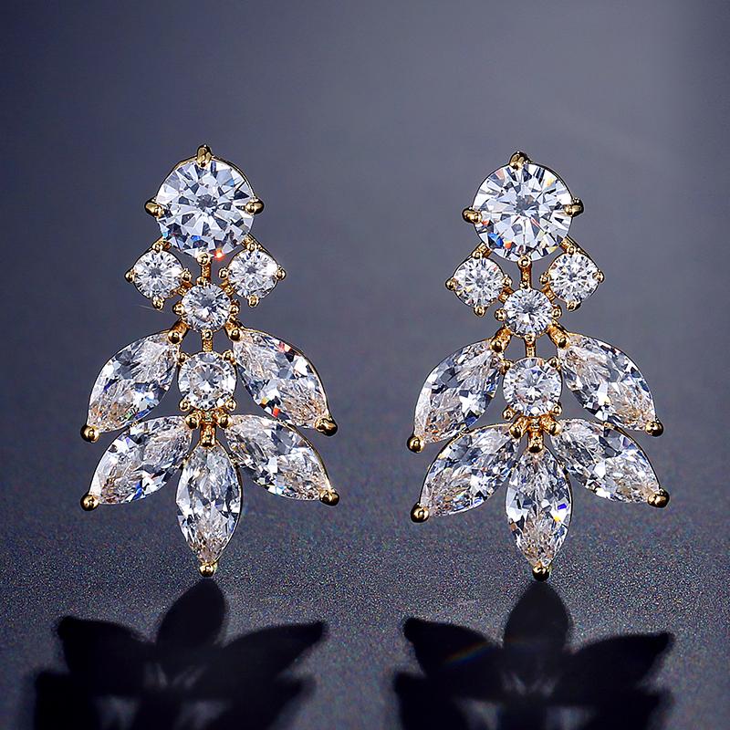 ZAKOL Shiny AAA Marquise Zircon Asymmetrical Earrings for Women Luxury Clear Crystal CZ Bridal Wedding Party Zircon