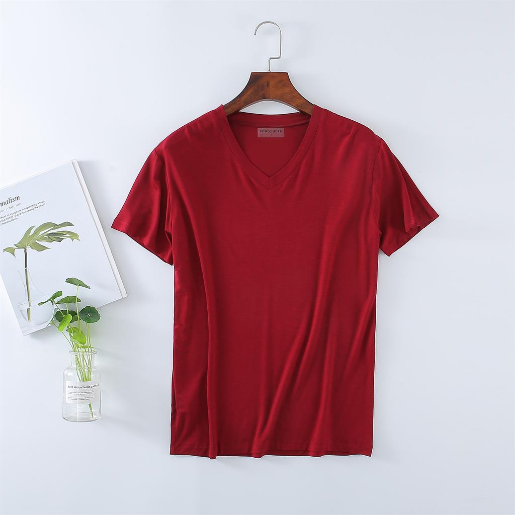 Men's Oversize Modal T-Shirt Short Sleeve V Neck T-Shirt Casual Summer Classic Basic Tee Shirts ( L-8XL)
