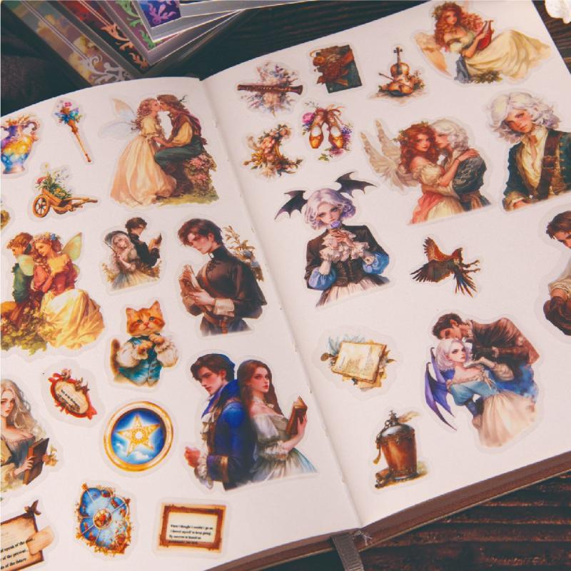 50 Vellen Vintage Die-Cut Grote Maat Engel & Demon Thema Stickerboek Gotische Stijl Zelfklevend Voor Journal Scrapbook