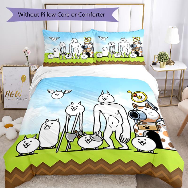 3pcs The Battle Cats Pattern Bedding Set Duvet Cover Set Includes Duvet Cover &pillowcases, Perfect All Season Bedroom Decoration & Gift
