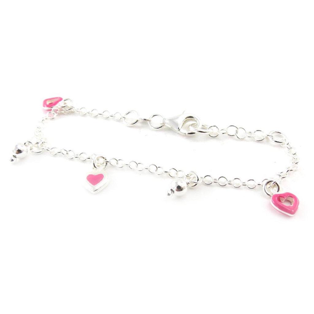 Les Trésors De Lily [J2084] - Bracelet Argent 'Ronde du Bonheur' coeurs rose