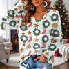 Women's V-Neck Long Sleeve Lightweight Top with Christmas Print for Spring and Summer