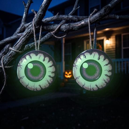 Creative Festival Door Ornaments Halloween Glowing Eyes, Glow in The Dark Eyeball Wooden Hanging Sign, Spooky Outdoor Courtyard Holiday Decor