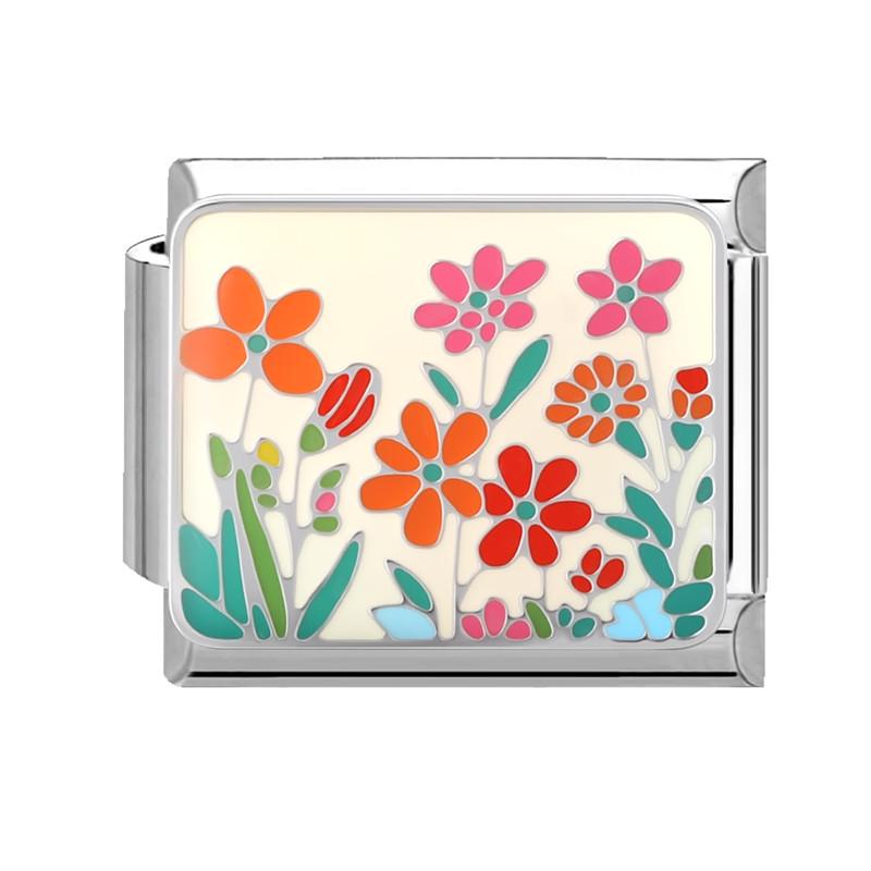 Summer Colorful Flowers Sweet Daisy Rose Tulip Italian Charm Links Fit 9mm Bracelet Stainless Steel Women DIY Making Gifts