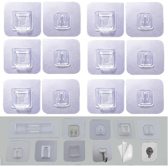 12 PCS Wall Mounted Replacement Sticky pads for Kitchen Bathroom Shower Caddy Organizer Rack Holder Nail Free Adhesive Hooks (Square)