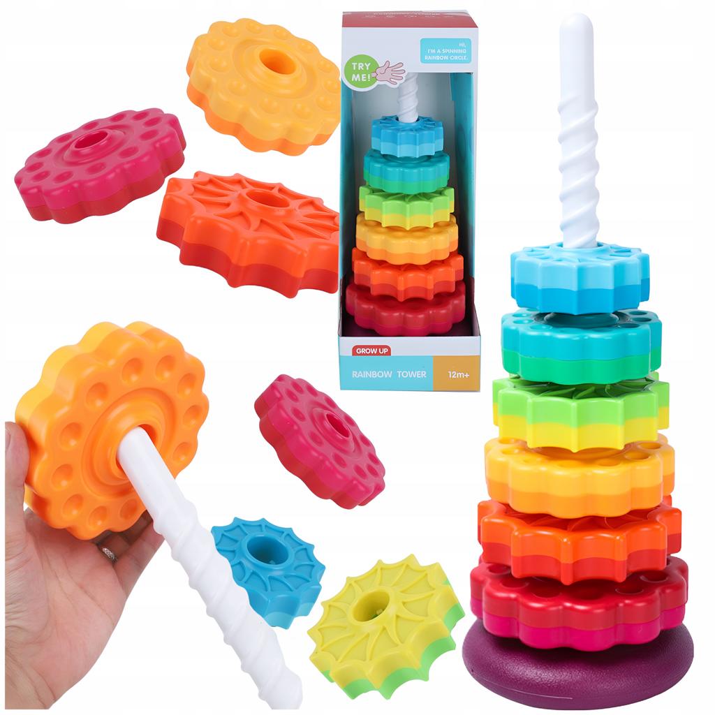 Zakręcona Piramida Spirala Kolorowa Wieża Klocki Tęczowa Edukacyjna 41Cm