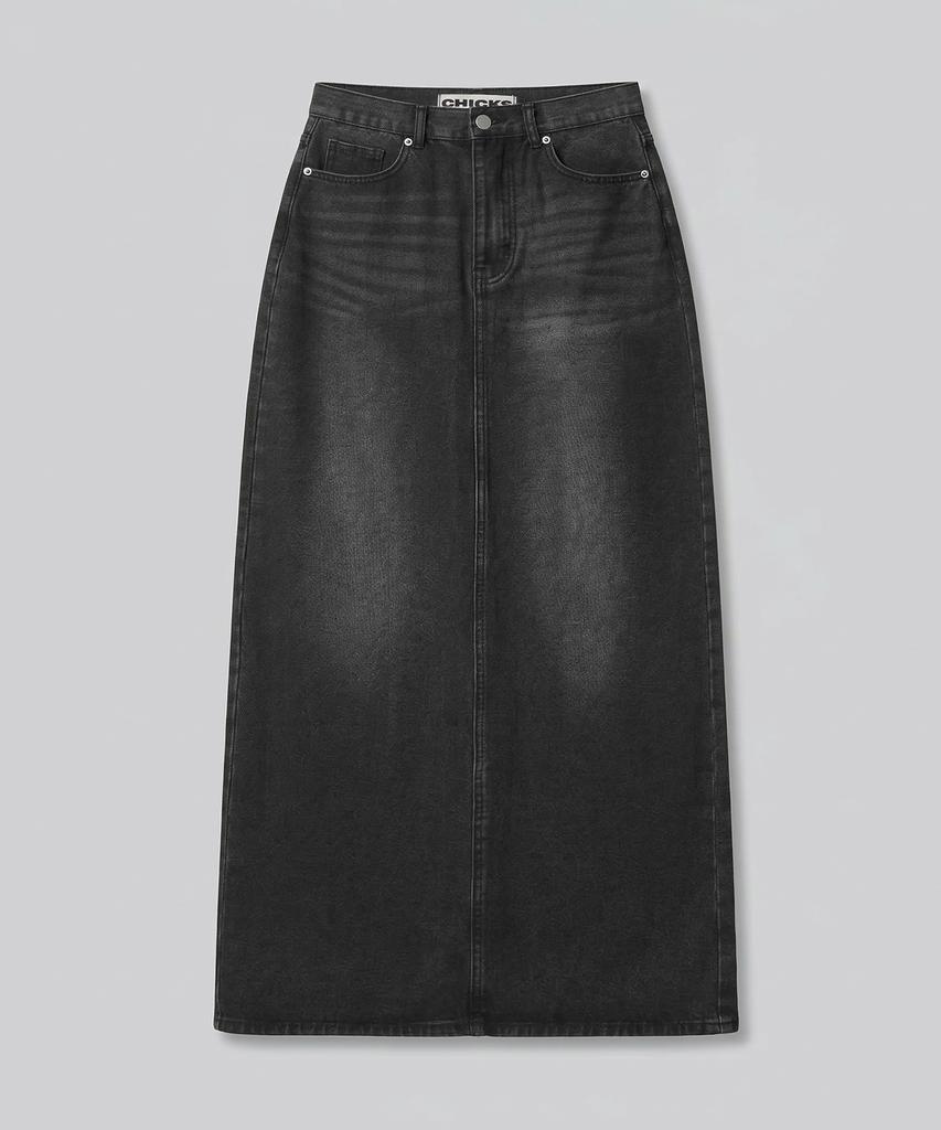 Chix Vintage Washed Denim Maxi Skirt Medium Blue