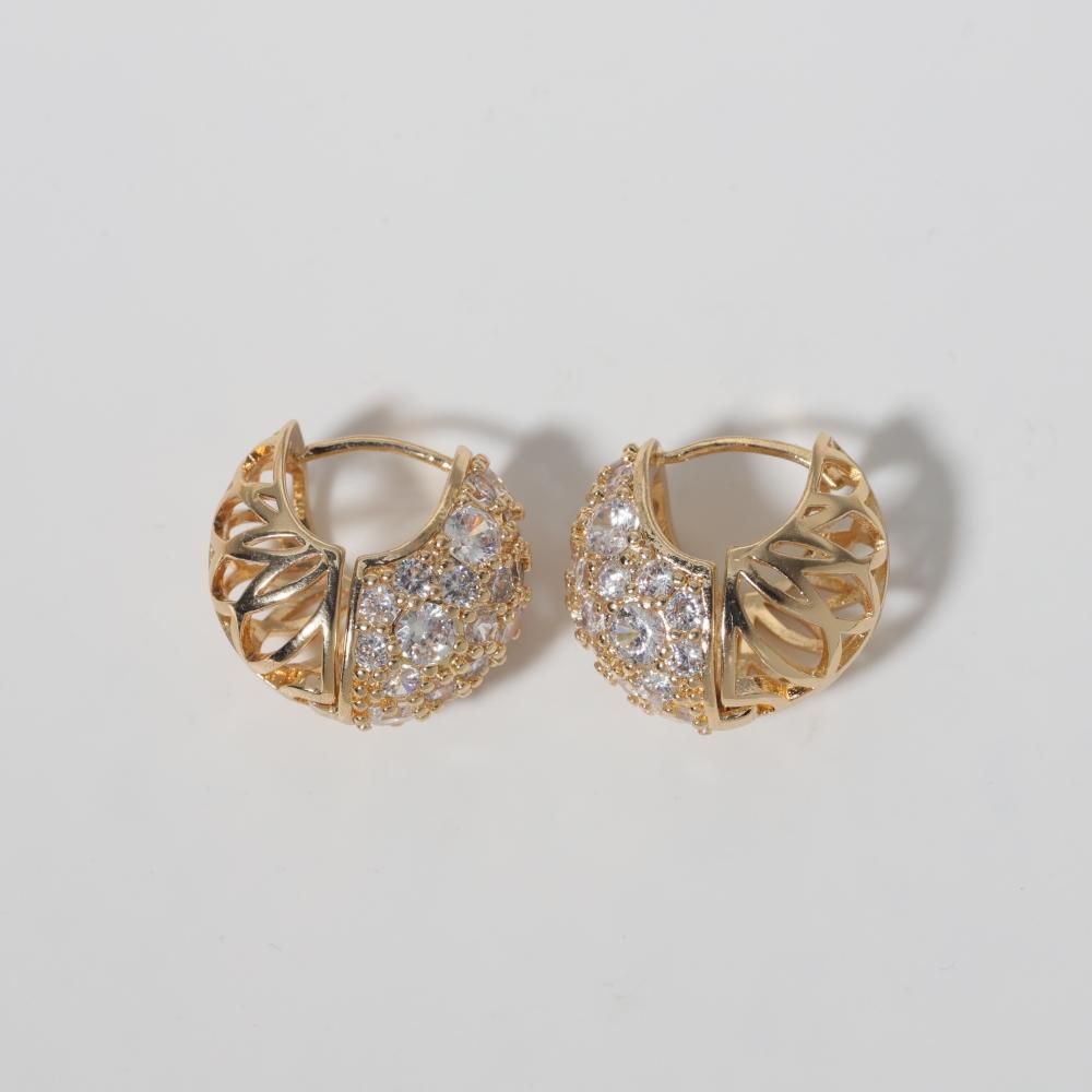 Sparkly Zirconia Hollow Golden Hoops, Statement Huggie Earrings