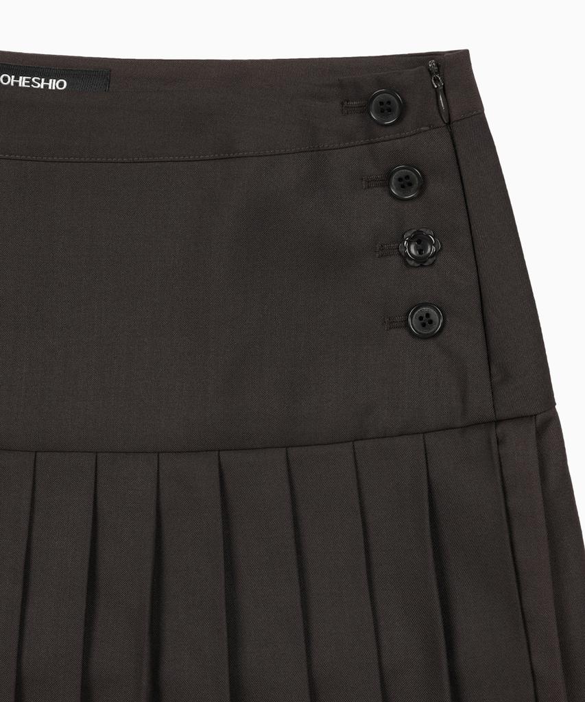Ohesio Side Button Double Pleated Mini Skirt, Brown