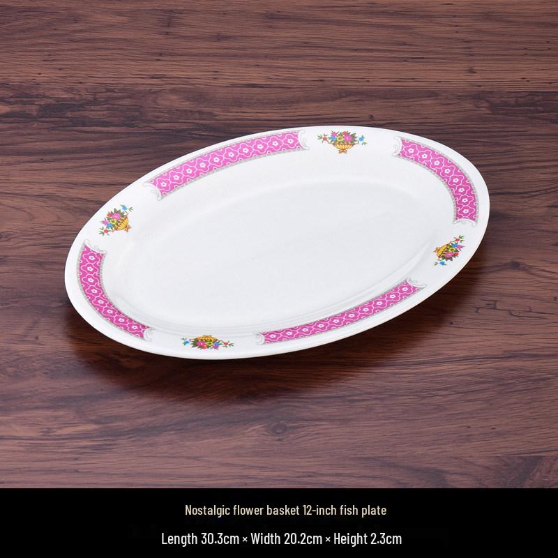 Hong Kong Style Vintage Ceramic Tableware: Fish Plate, Kway Teow Dish, Noodle Soup Bowl, Rice Bowl.